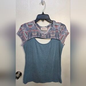 Sugarfox Blue Knit Keyhole Top